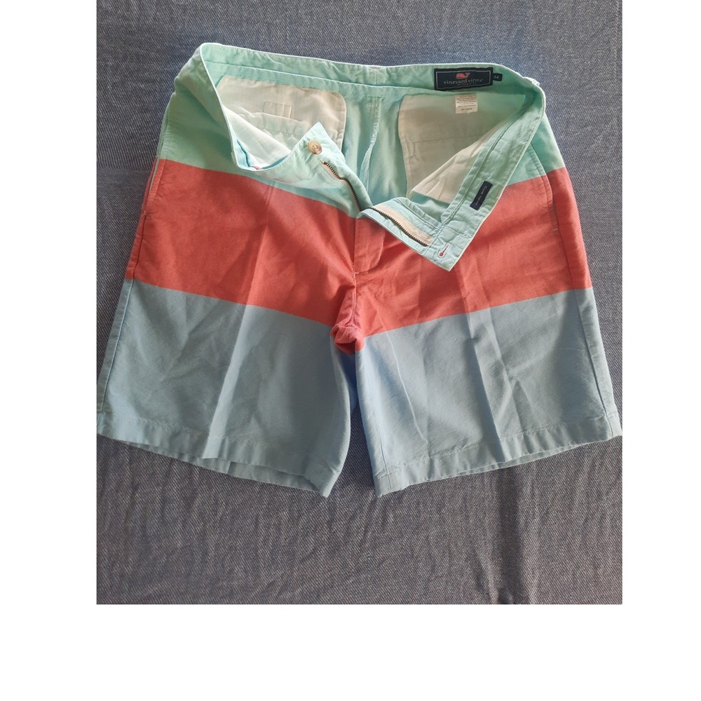 Vineyard Vines Mens Club Short 34x9 Colorblock Knit Mint Pink Blue Cotton Chino